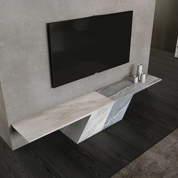 White Grey Natural Marble Unit TV Cabinet Modern TV Stands Luxury Living Room Furniture-letto-design.com