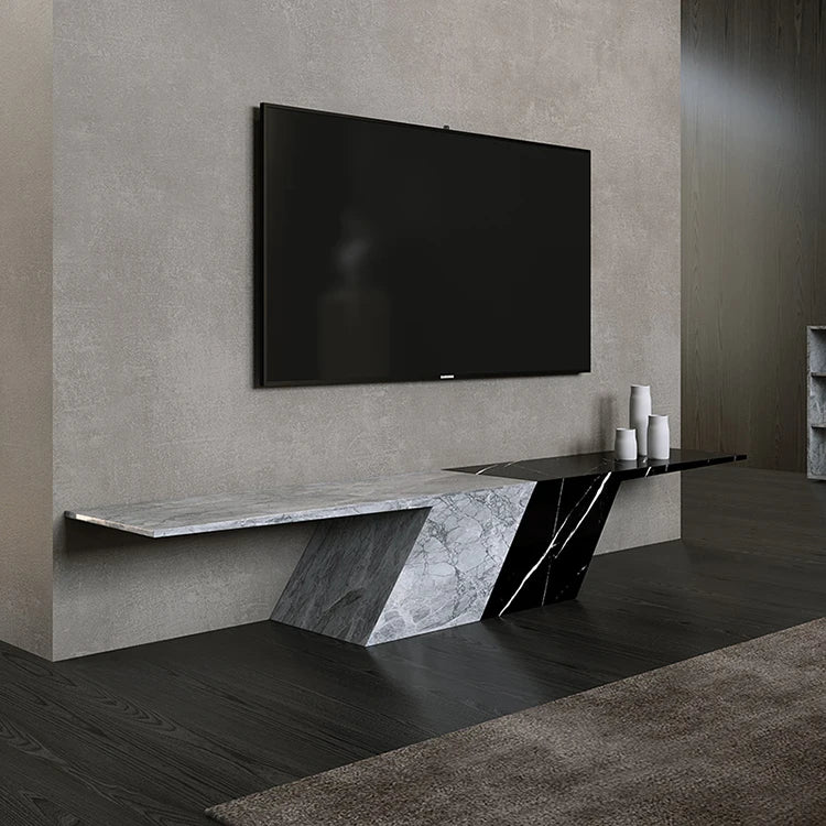 White Grey Natural Marble Unit TV Cabinet Modern TV Stands Luxury Living Room Furniture-letto-design.com