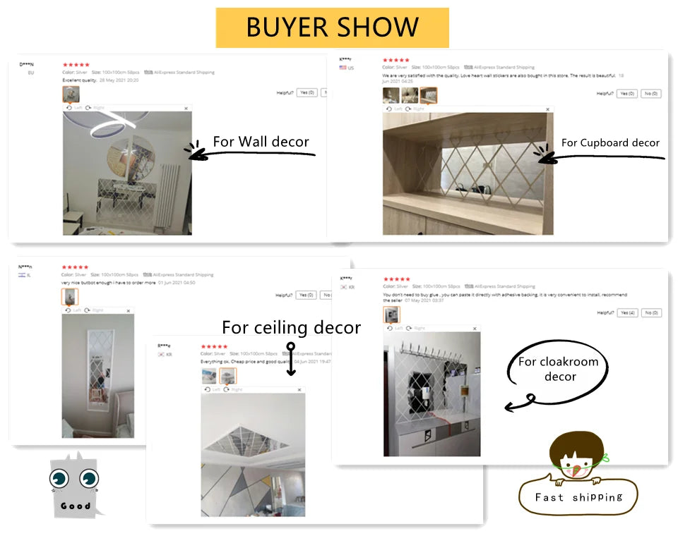 Wandspiegel-Aufkleber im Diamantmuster – Modernes Interieur Highlight-letto-design.com