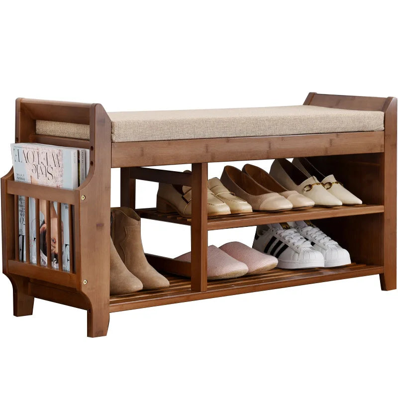 Praktische Schuhbank aus Holz mit Sitzpolster und Stauraum-letto-design.com