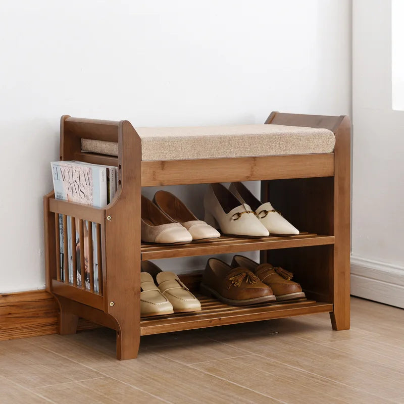 Praktische Schuhbank aus Holz mit Sitzpolster und Stauraum-letto-design.com