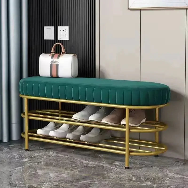 Stilvolle italienische Deko Bank – Samt Sitzbank mit Schuhregal-letto-design.com