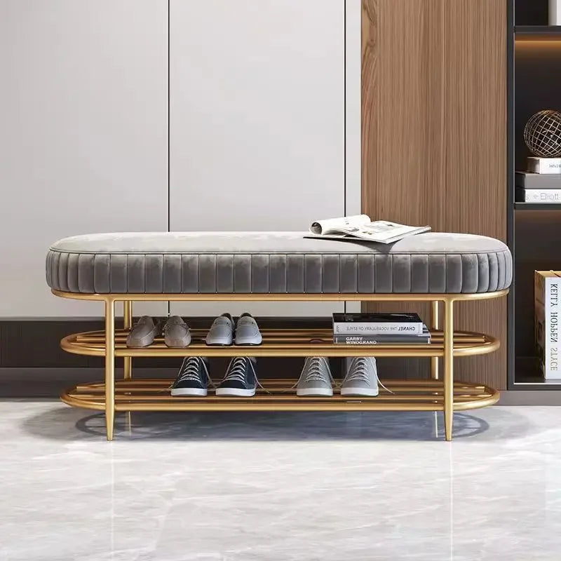 Stilvolle italienische Deko Bank – Samt Sitzbank mit Schuhregal-letto-design.com