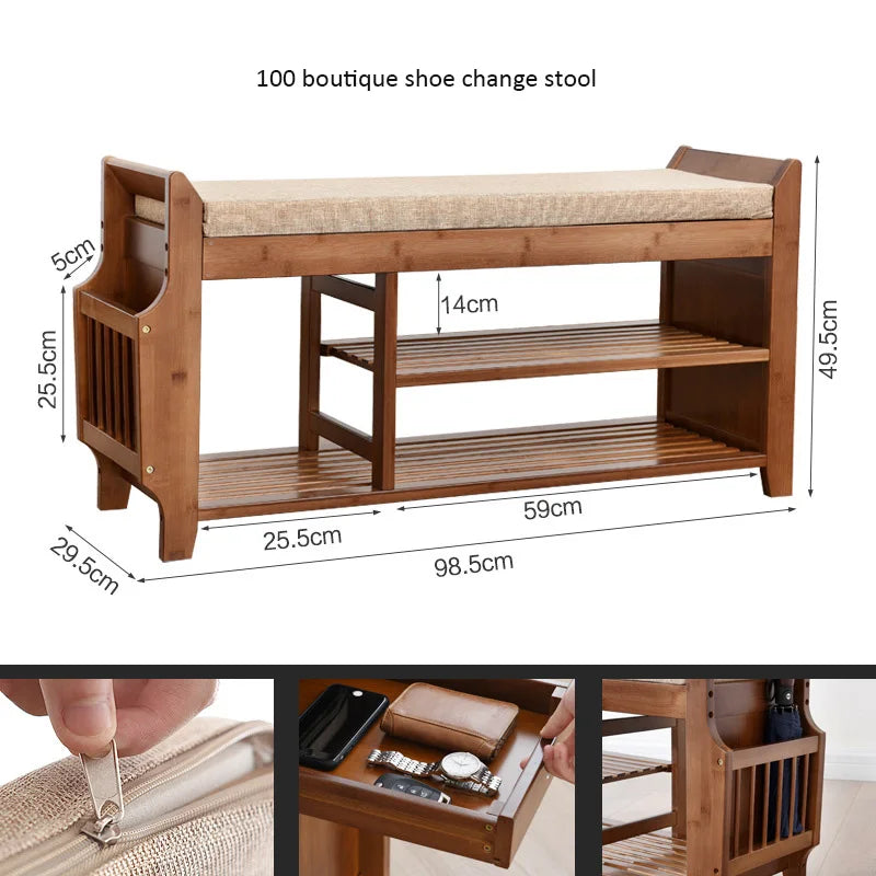 Praktische Schuhbank aus Holz mit Sitzpolster und Stauraum-letto-design.com