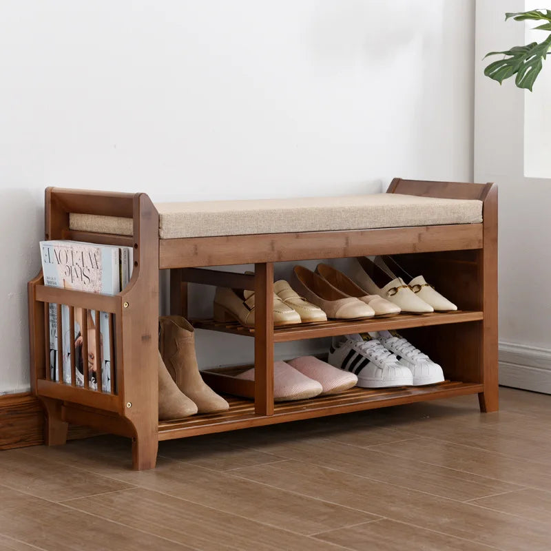 Praktische Schuhbank aus Holz mit Sitzpolster und Stauraum-letto-design.com