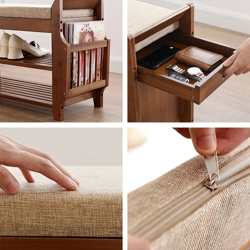Praktische Schuhbank aus Holz mit Sitzpolster und Stauraum-letto-design.com