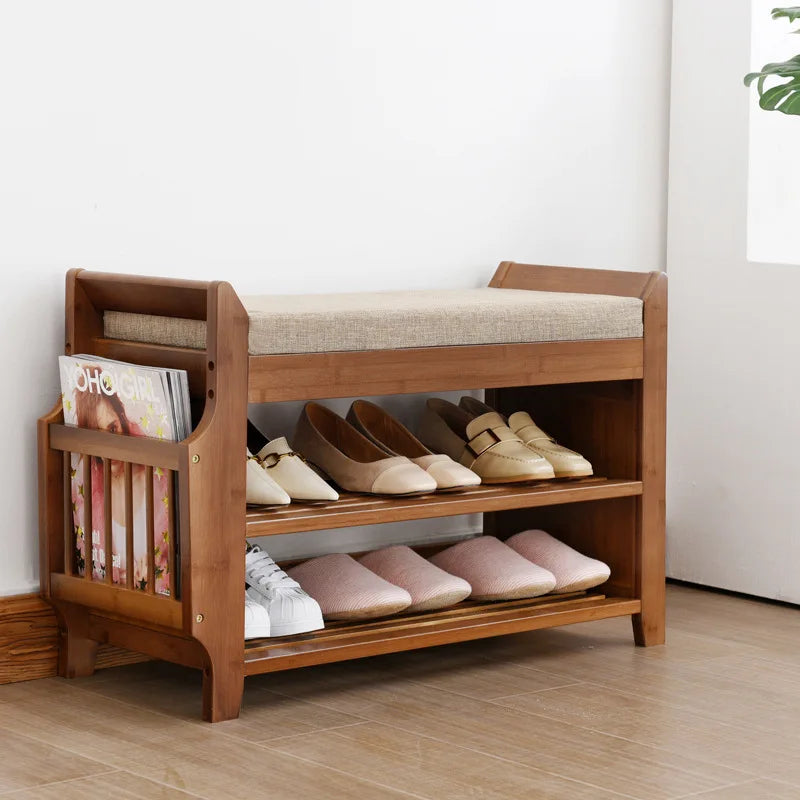 Praktische Schuhbank aus Holz mit Sitzpolster und Stauraum-letto-design.com