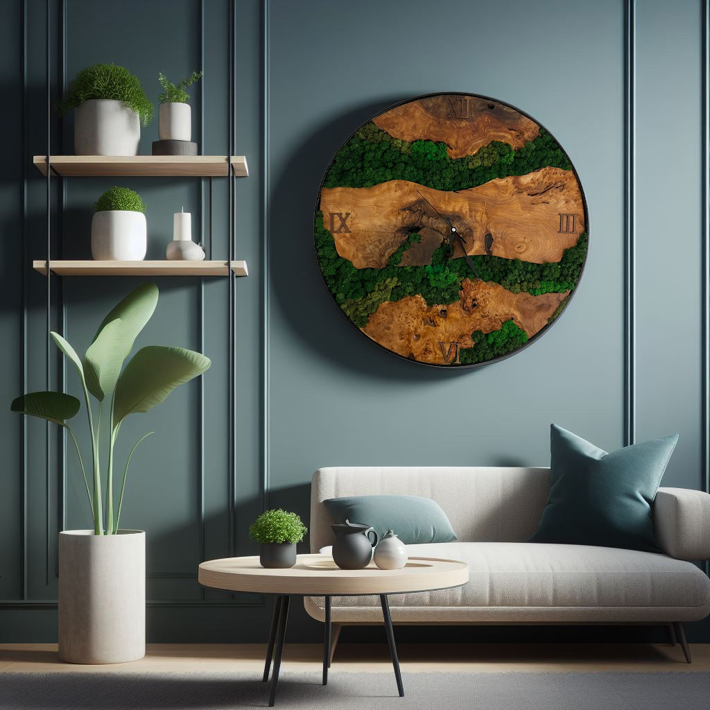 Nature's Chronograph - Handgefertigte Wanduhr mit Island-Moos-letto-design.com