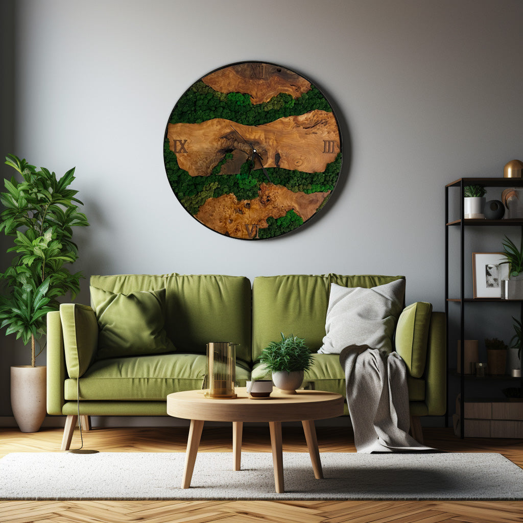 Nature's Chronograph - Handgefertigte Wanduhr mit Island-Moos-letto-design.com