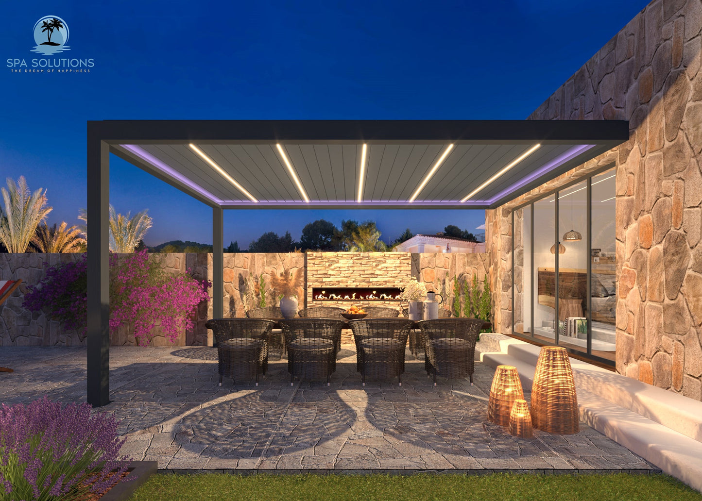 SkyMotion LED Aluminium Pergola 3m x 4m motorisiert-letto-design.com