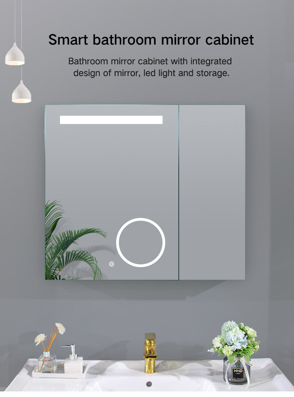 LED Spiegel mit Schrank 75 cm x 65 cm mit Ring-letto-design.com