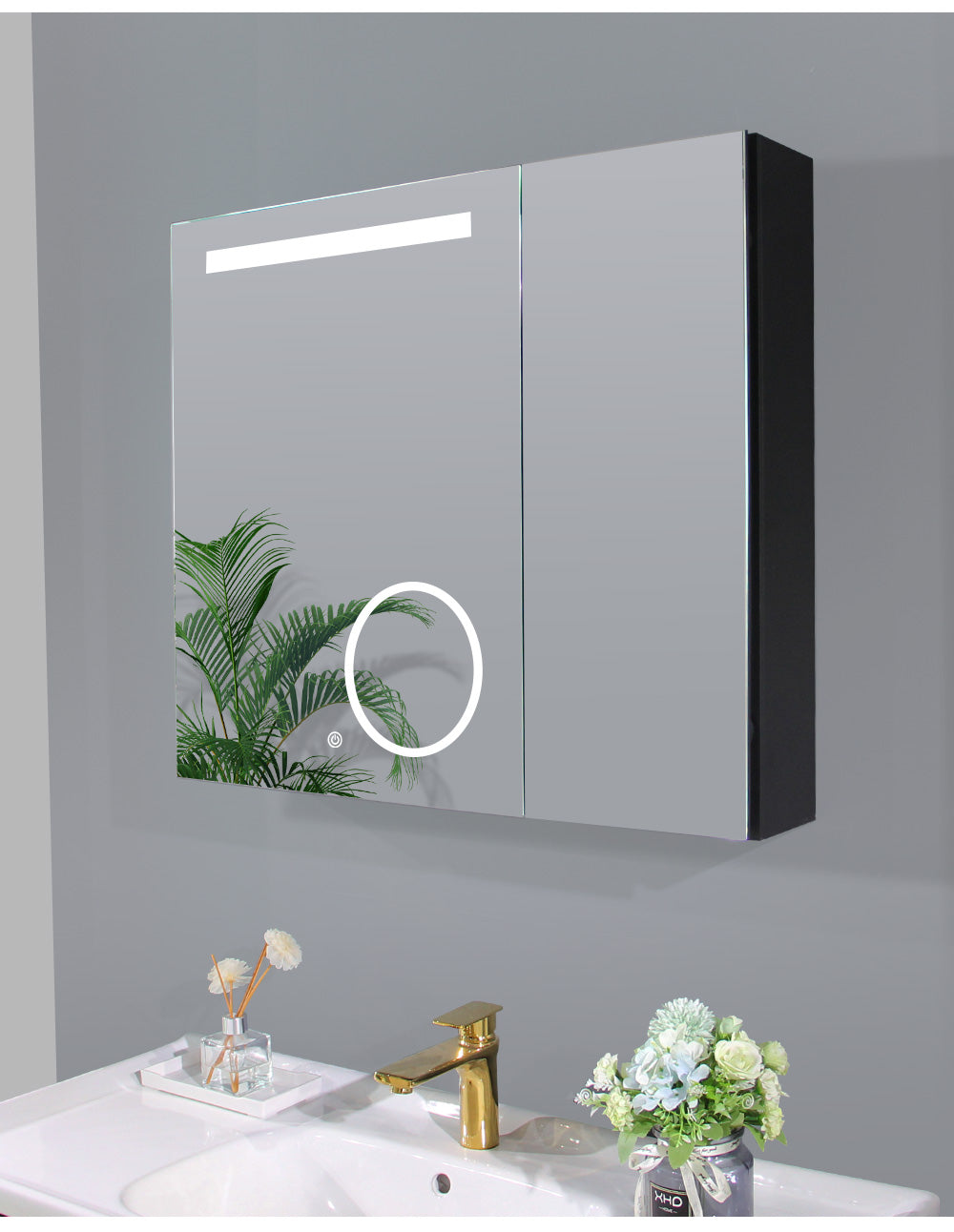LED Spiegel mit Schrank 75 cm x 65 cm mit Ring-letto-design.com