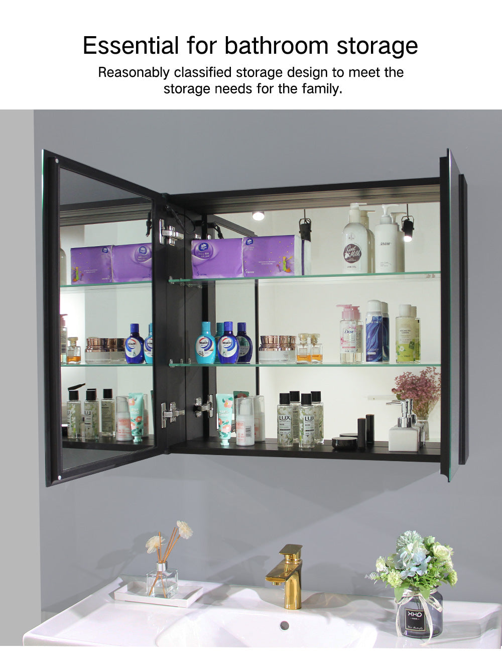 LED Spiegel mit Schrank 75 cm x 65 cm mit Ring-letto-design.com