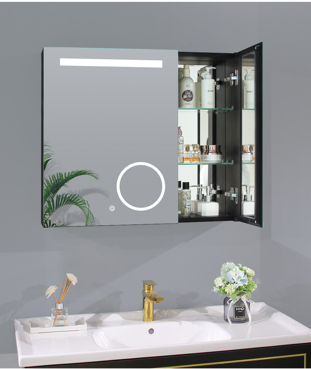 LED Spiegel mit Schrank 75 cm x 65 cm mit Ring-letto-design.com