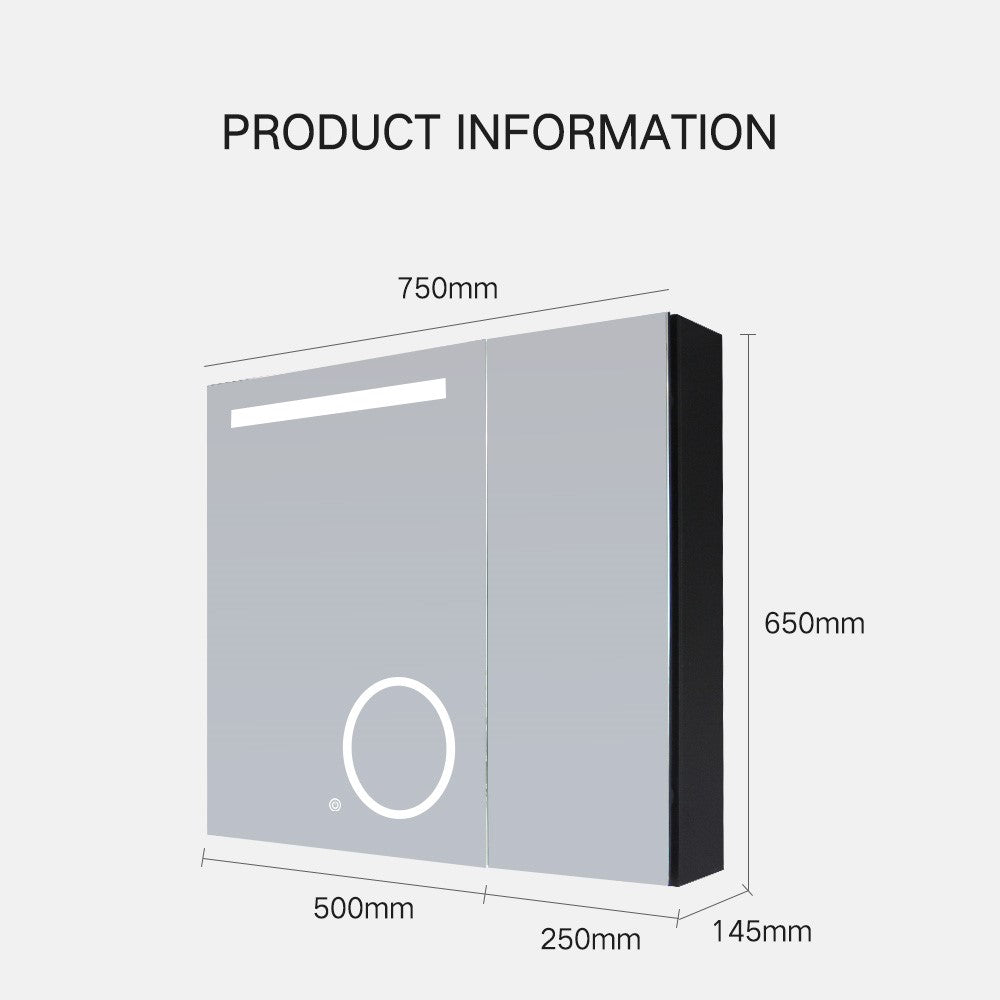 LED Spiegel mit Schrank 75 cm x 65 cm mit Ring-letto-design.com