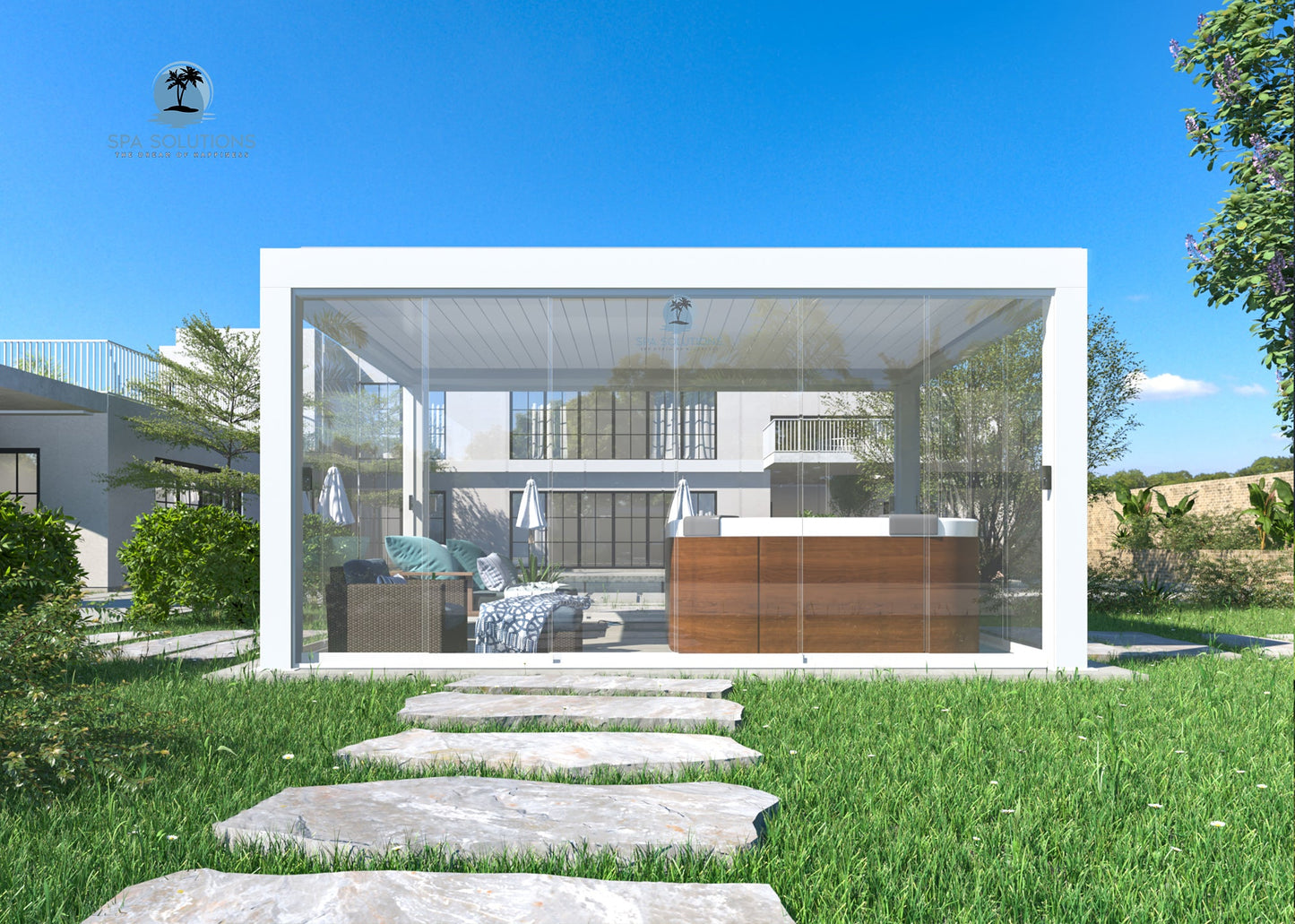 Sky Pergola Glas-Seitenwand 5m-letto-design.com