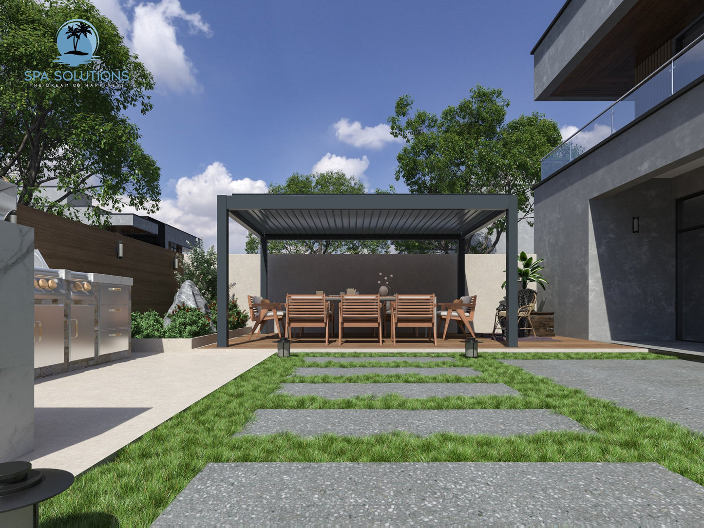 SkyMotion LED Aluminium Pergola 3m x 4m motorisiert-letto-design.com