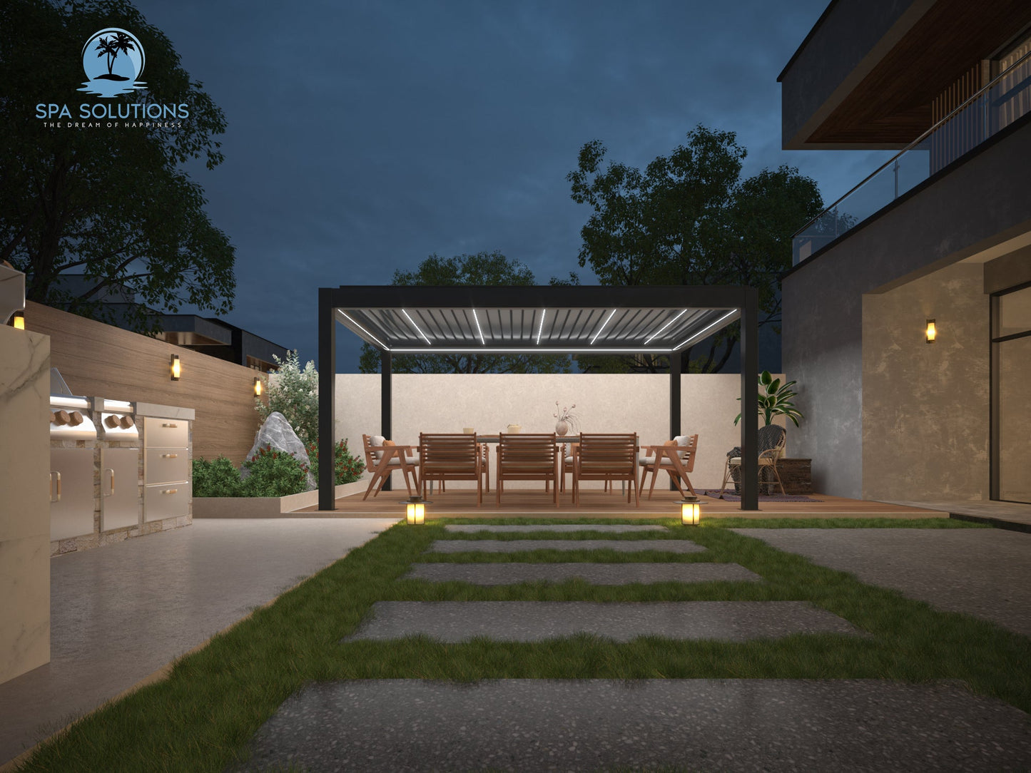 SkyMotion LED Aluminium Pergola 3m x 4m motorisiert-letto-design.com