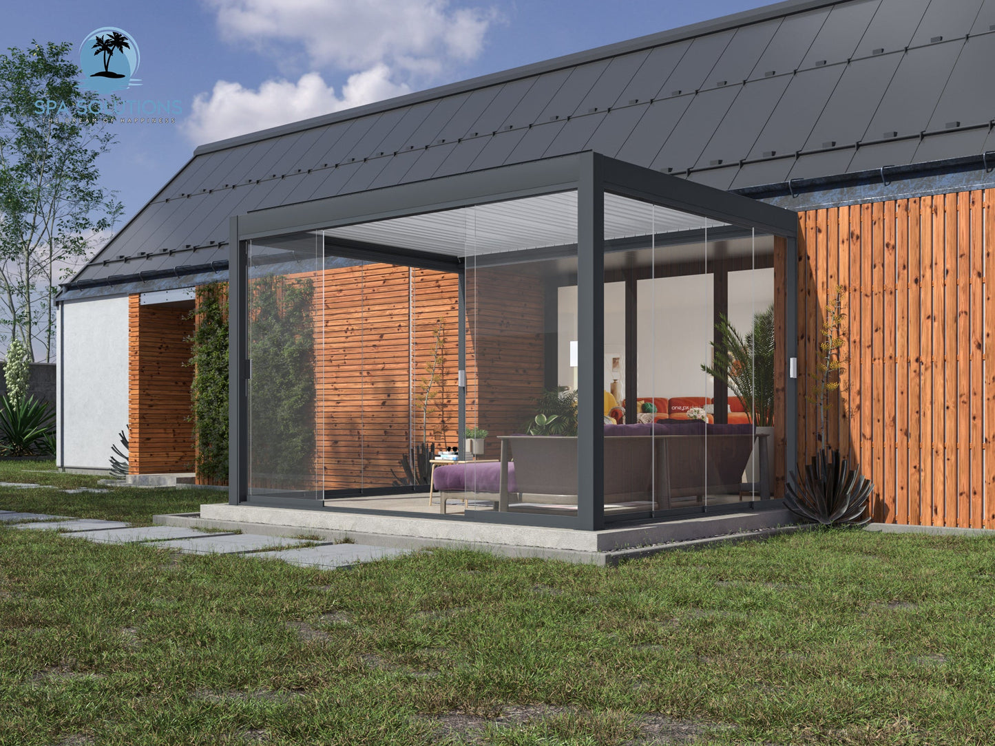 SkyMotion LED Aluminium Pergola 3m x 4m motorisiert-letto-design.com