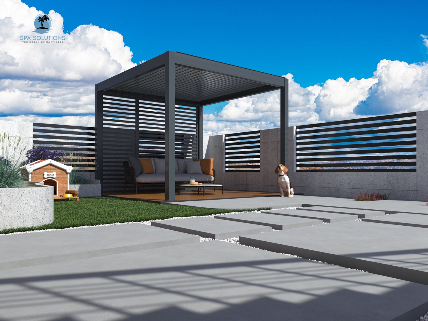 SkyMotion LED Aluminium Pergola 3m x 3m motorisiert-letto-design.com