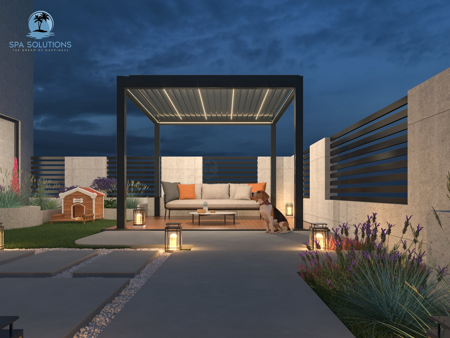 SkyMotion LED Aluminium Pergola 3m x 3m motorisiert-letto-design.com