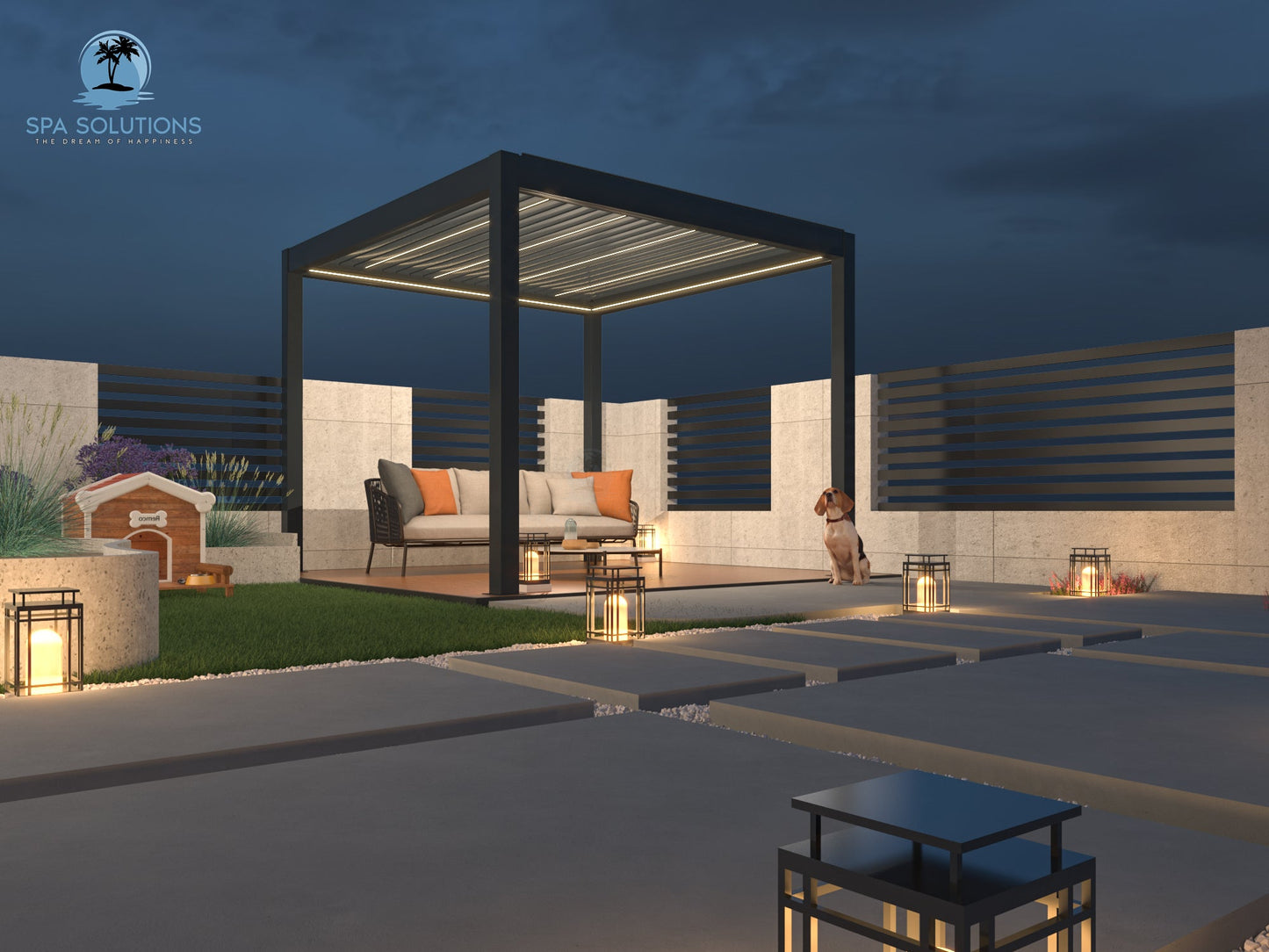 SkyMotion LED Aluminium Pergola 3m x 3m motorisiert-letto-design.com