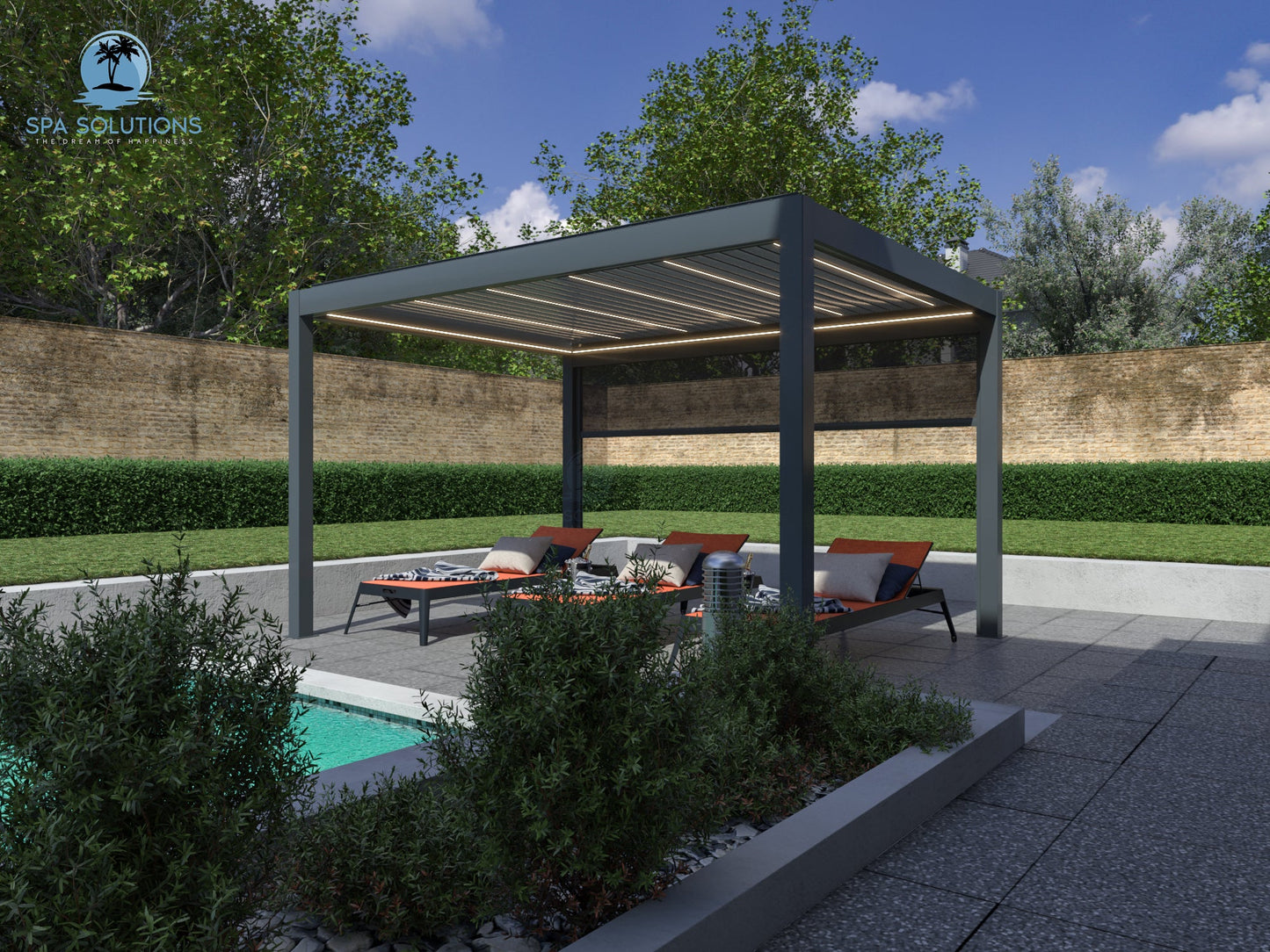SkyMotion LED Aluminium Pergola 3m x 4m motorisiert-letto-design.com