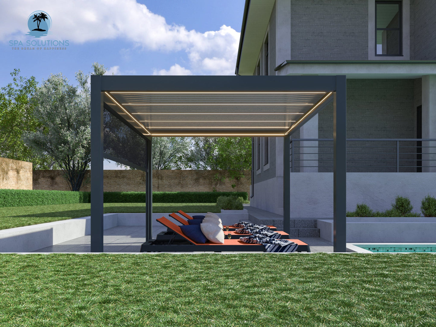 SkyMotion LED Aluminium Pergola 3m x 4m motorisiert-letto-design.com