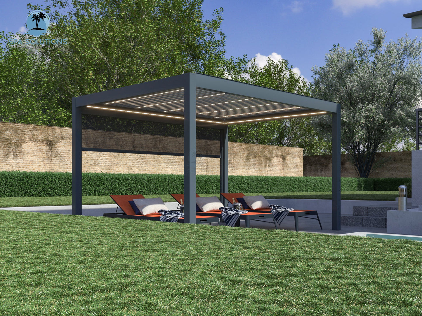 SkyMotion LED Aluminium Pergola 3m x 4m motorisiert-letto-design.com