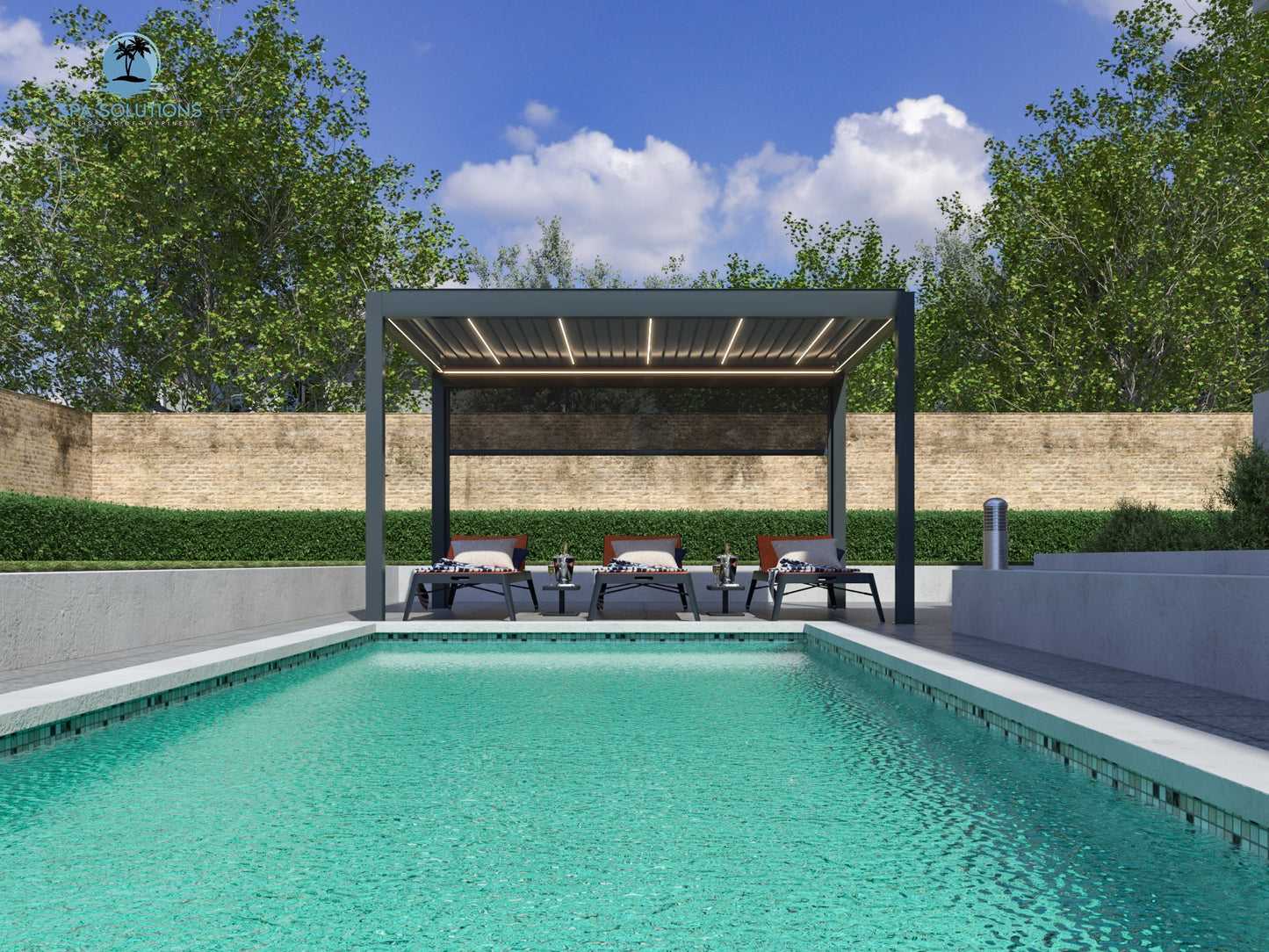 SkyMotion LED Aluminium Pergola 3m x 4m motorisiert-letto-design.com