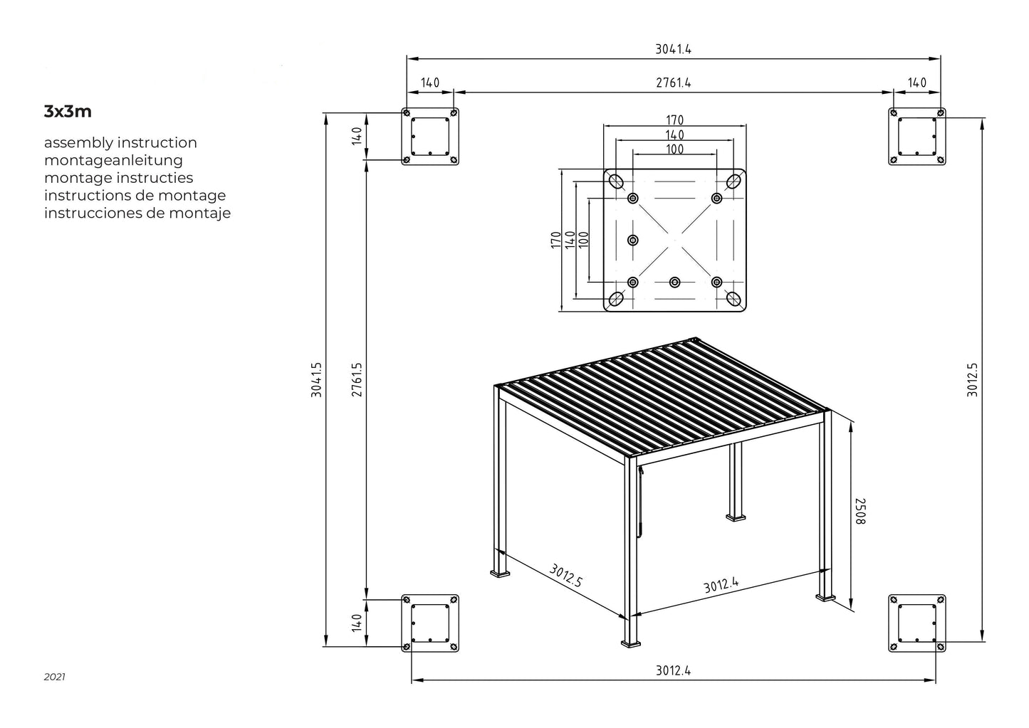 SkyLite ECO Aluminium Pergola LED 3m x 3m-letto-design.com