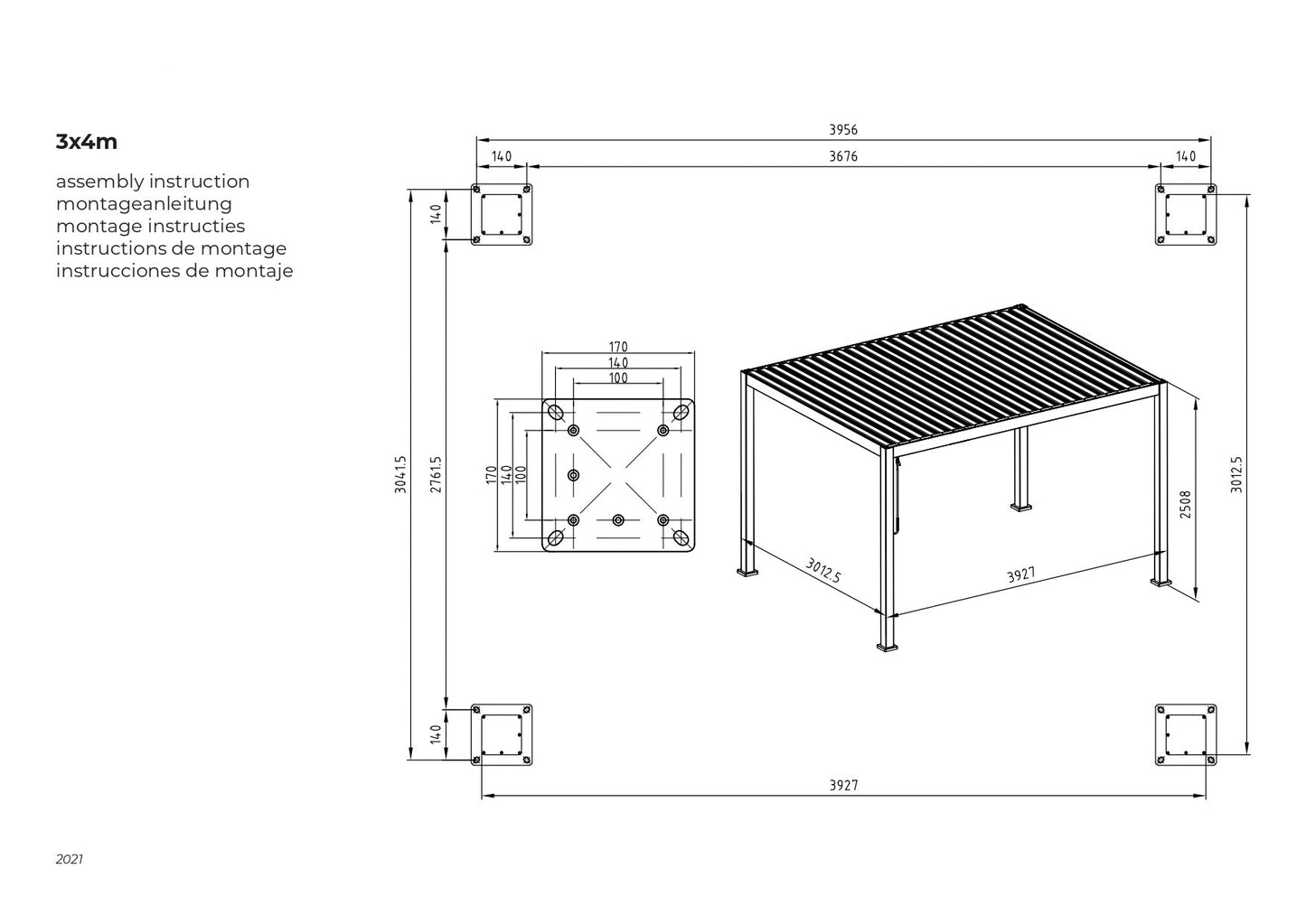 SkyMotion LED Aluminium Pergola 3m x 4m motorisiert-letto-design.com