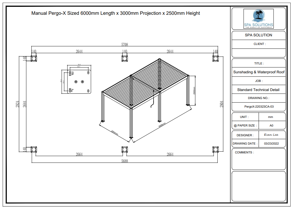SkyLite ECO Aluminium Pergola LED 3m x 6m-letto-design.com