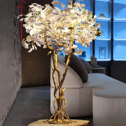 Custom Project Hotel Indoor Decoration Villa Ginkgo Ceramics LED Floor Lamp