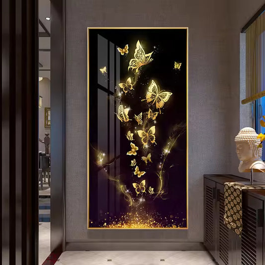 Crystal Porcelain Painting Abstract Butterfly Art Canvas Print Gold Foil Wall Decoration Artwork Hot Sale for Living Room
