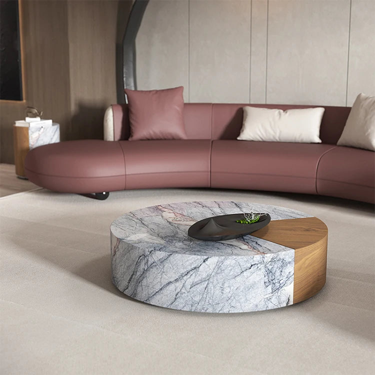 Couchtisch Lumarin – Runder Minimalismus aus Naturmarmor und Holz-letto-design.com