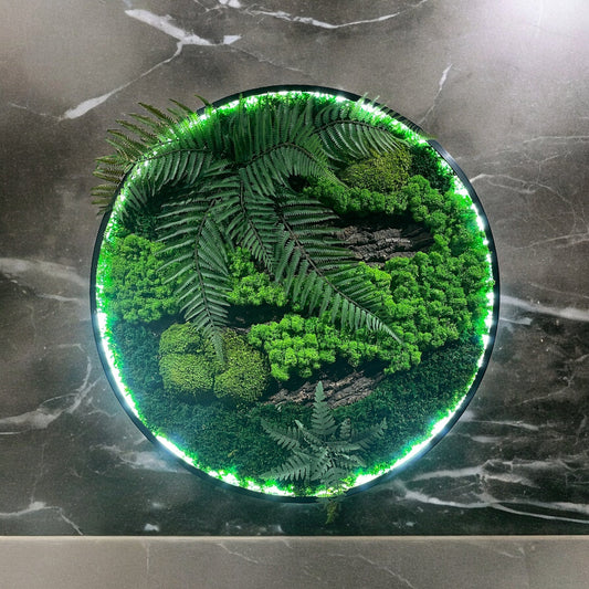 Timber-Glow Moosbild – Naturkunstwerk mit LED-Rahmen