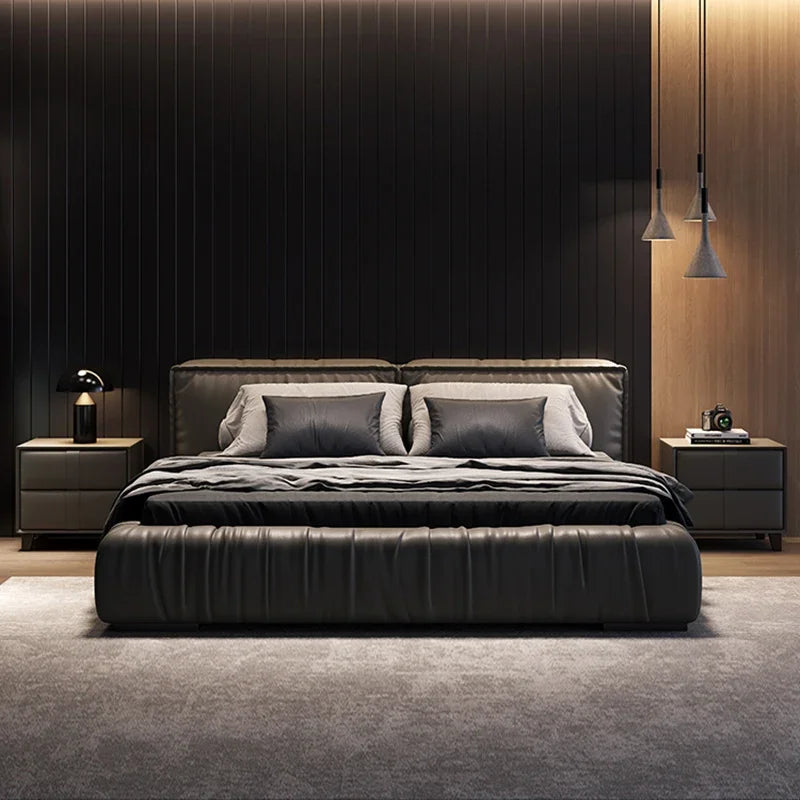 Black Luxe Haven – Designer-Lederbett mit Premium-Komfort