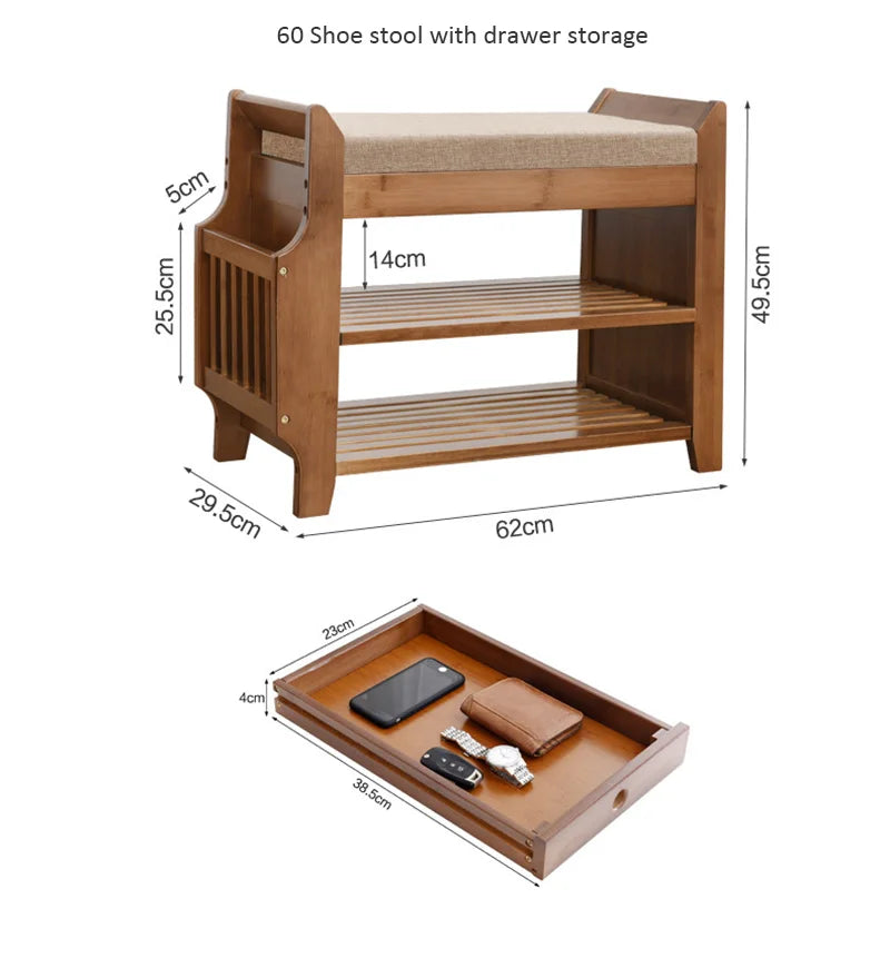 Praktische Schuhbank aus Holz mit Sitzpolster und Stauraum