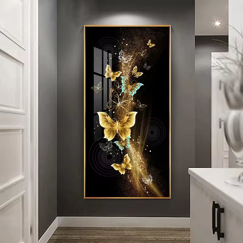 Crystal Porcelain Painting Abstract Butterfly Art Canvas Print Gold Foil Wall Decoration Artwork Hot Sale for Living Room