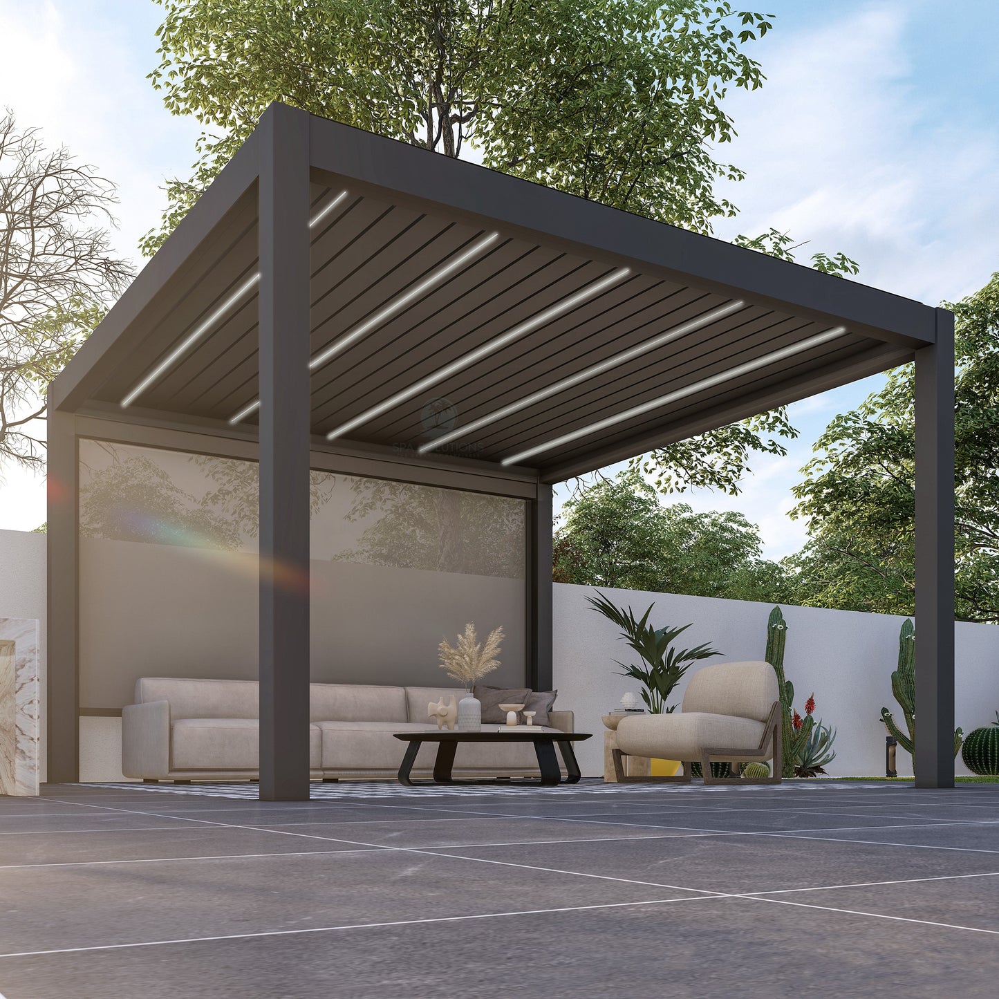 SkyMax Ultra aluminum pergola LED 4m x 4m motorized