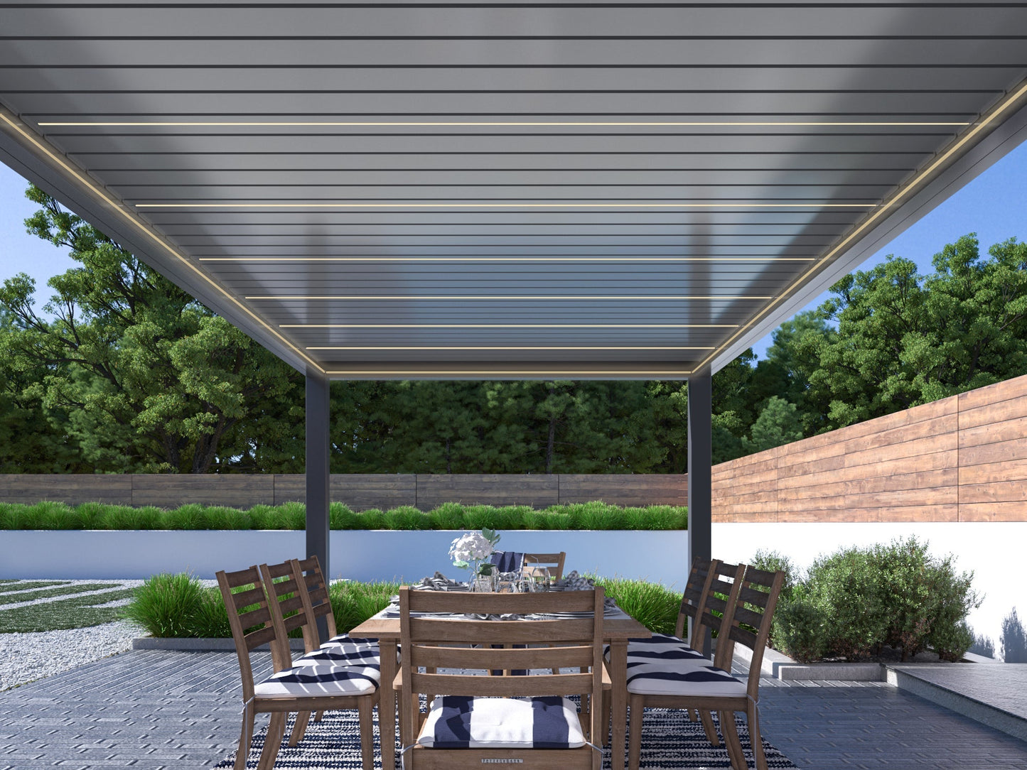 SkyMax Ultra aluminum pergola LED 3m x 6m motorized