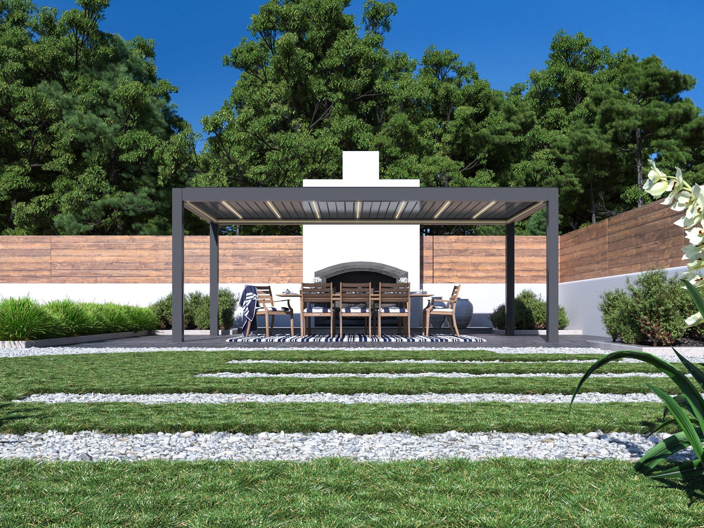 SkyMax Ultra aluminum pergola LED 3m x 6m motorized