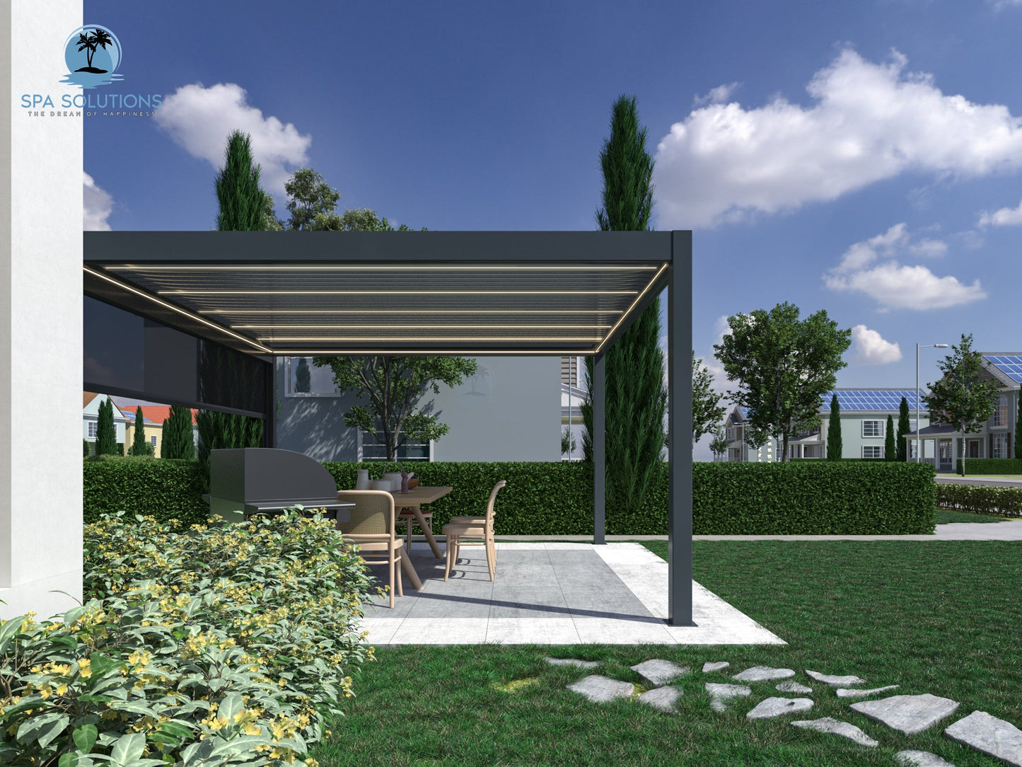 SkyMotion LED aluminum pergola 4m x 4m motorized