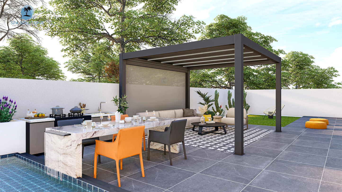 SkyMotion LED aluminum pergola 4m x 4m motorized