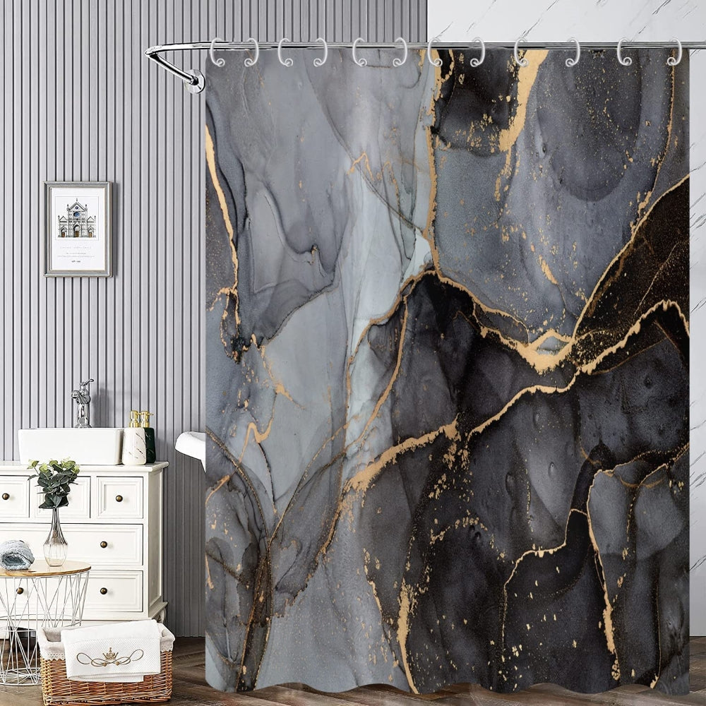 Marble look shower curtain