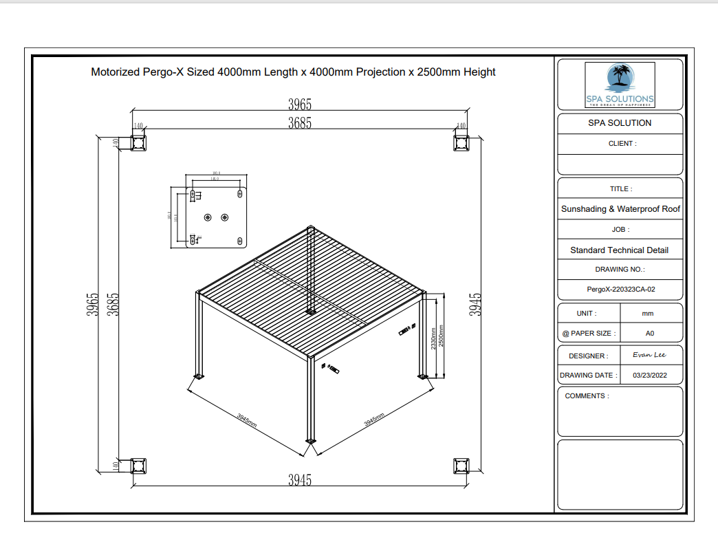 SkyMotion LED aluminum pergola 4m x 4m motorized